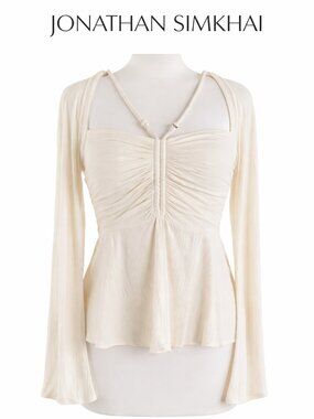Jonathan Simkhai Cream Ruched Bust Peplum Long Sleeve Blouse Womens Size S Small